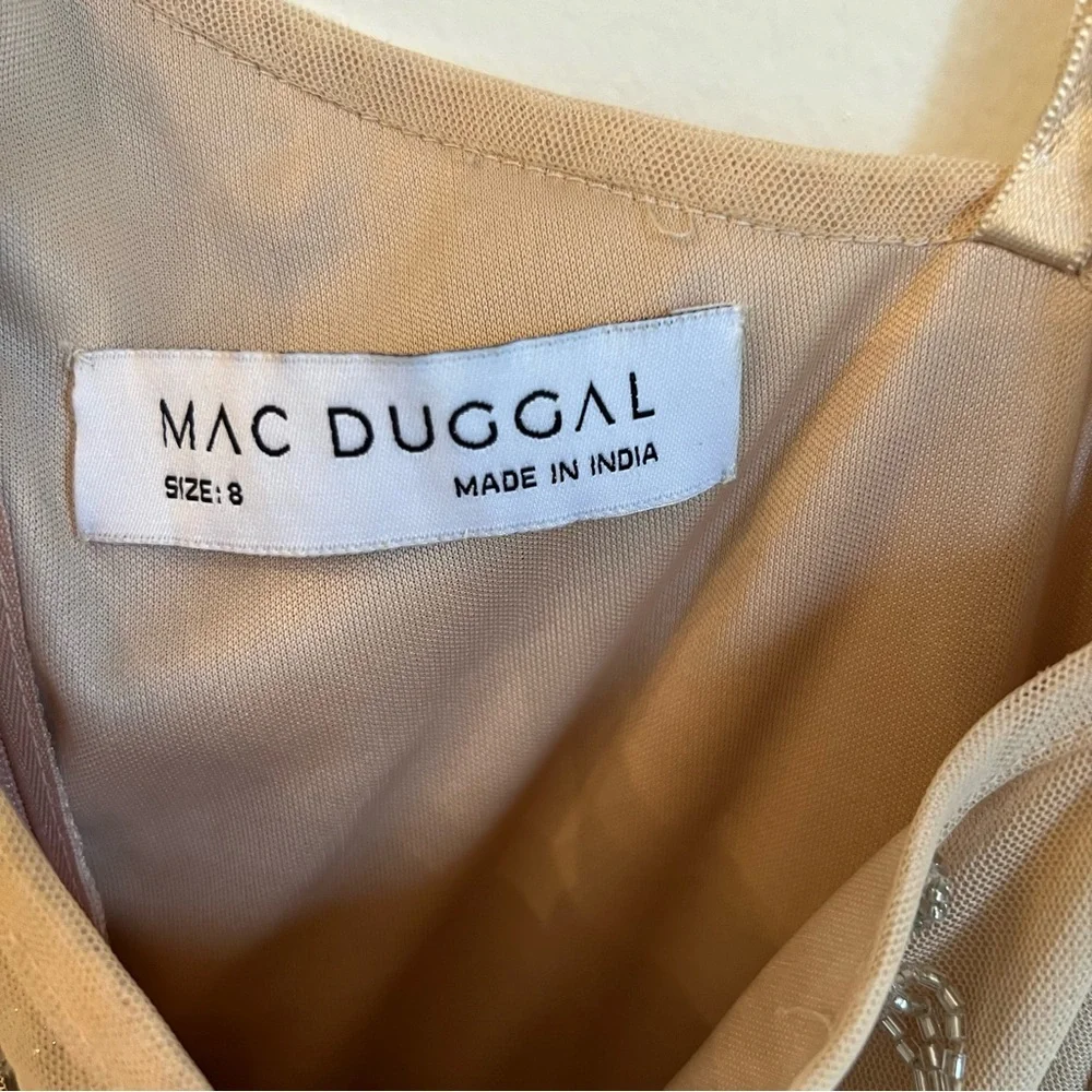 Mac Duggal Embellished One Shoulder Draped Maxi Gown Nude & Silver | Size 8 - Picture 6 of 16